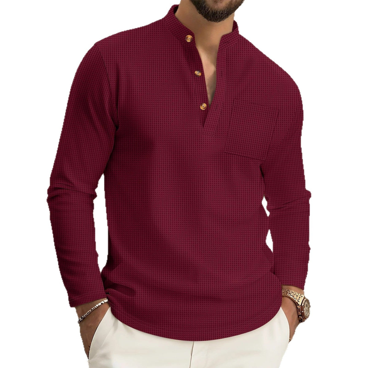 Andrew | Stylish Waffle Knit Henley Shirt - Valereo