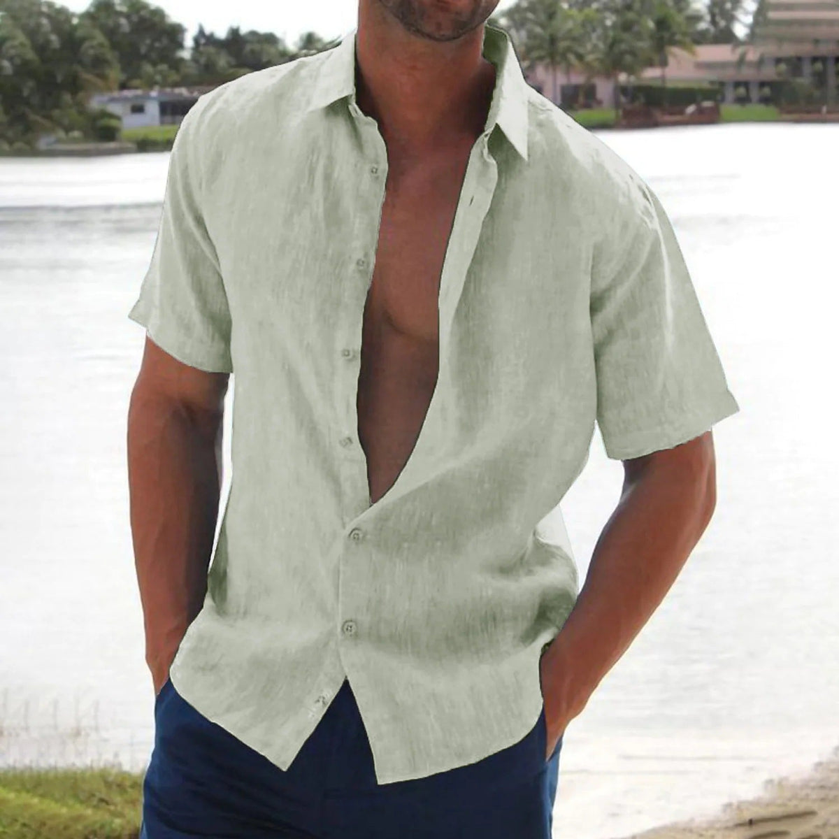 Anthony | Lightweight Linen Button-Up Shirt - Valereo
