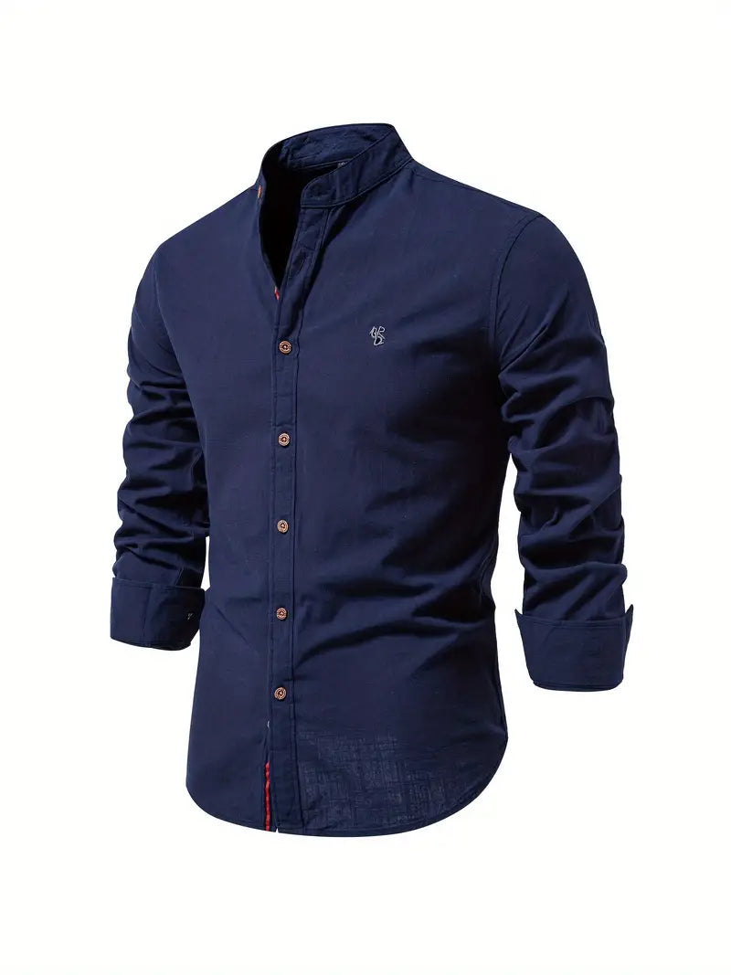 Caleb | Refined Linen Mandarin Collar Shirt - Valereo