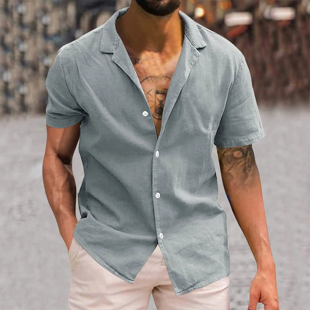 David | Relaxed Linen Button-Up Shirt - Valereo