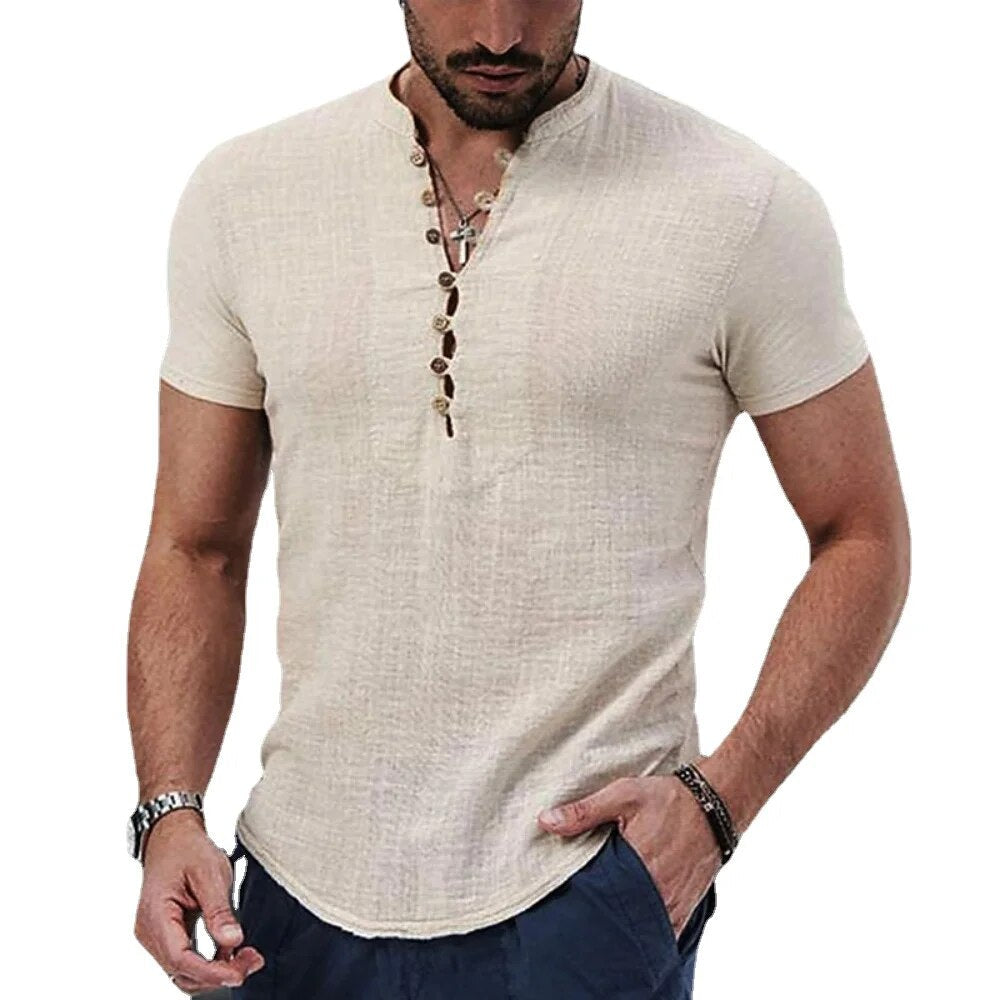 Ethan | Relaxed Linen Henley Tee - Valereo