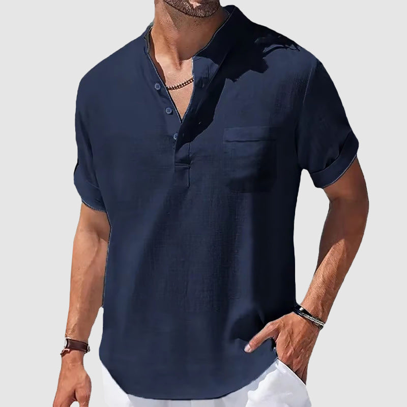 Jason | Relaxed Linen Henley Shirt - Valereo