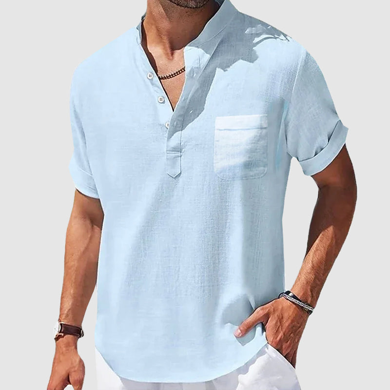 Jason | Relaxed Linen Henley Shirt - Valereo