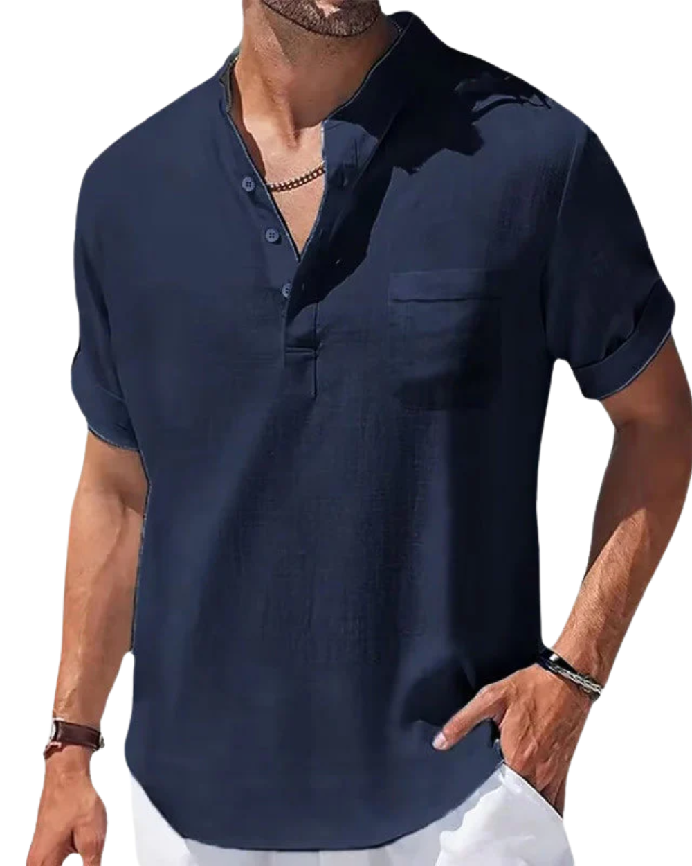 Jason | Relaxed Linen Henley Shirt - Valereo