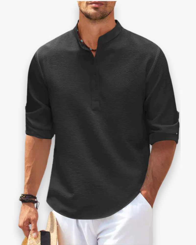 Lucas | Relaxed Band Collar Henley Shirt - Valereo