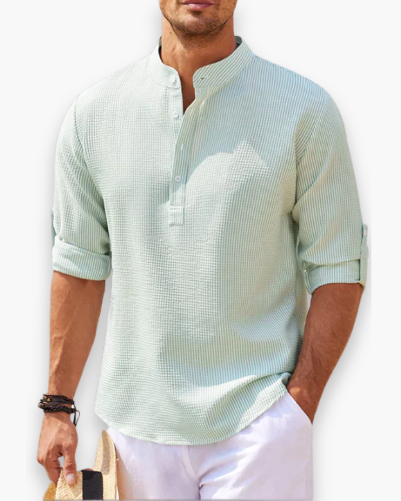 Lucas | Relaxed Band Collar Henley Shirt - Valereo
