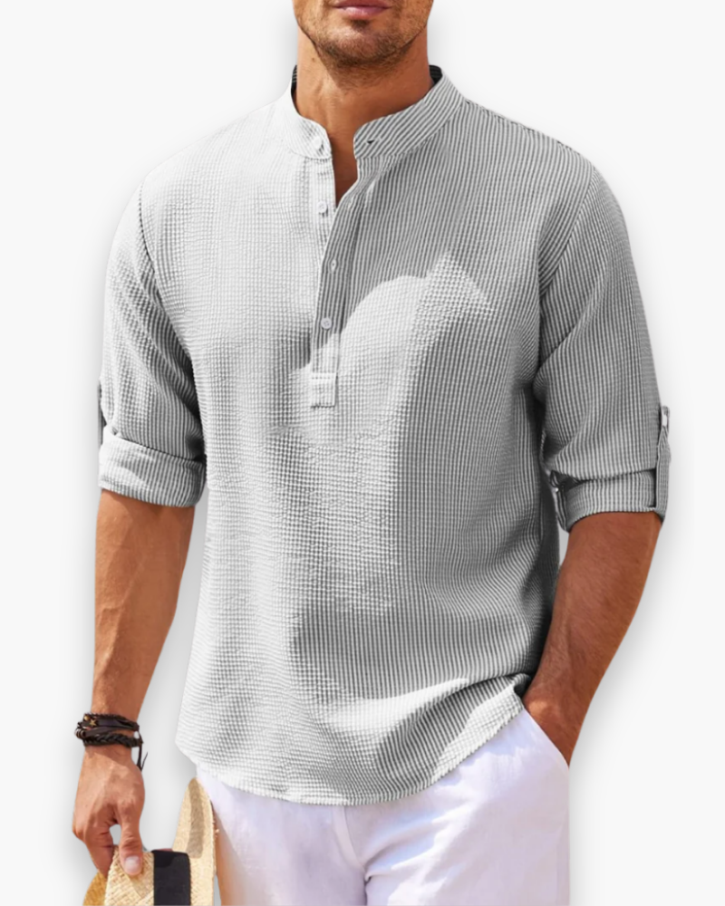 Lucas | Relaxed Band Collar Henley Shirt - Valereo
