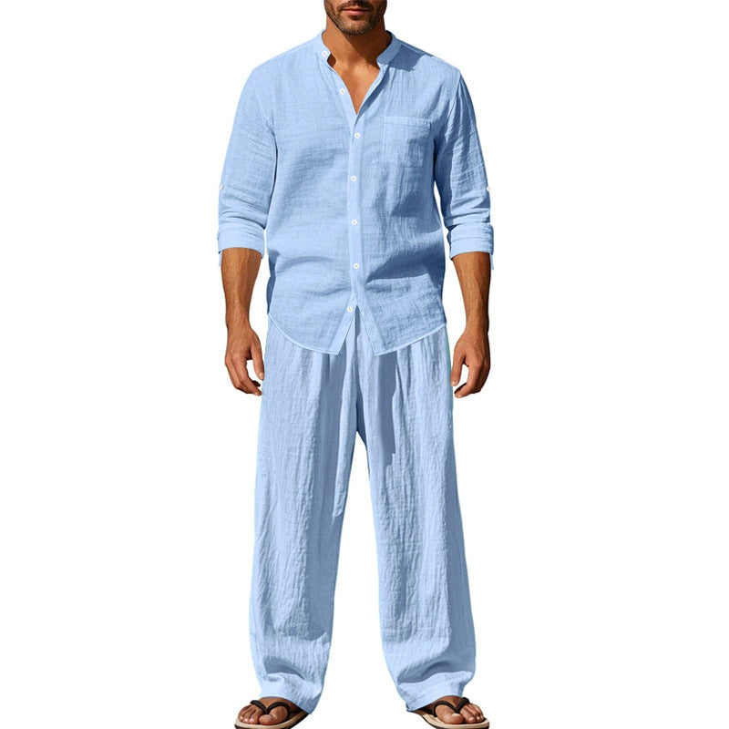 Mason | Breathable Linen Band-Collar Shirt - Valereo