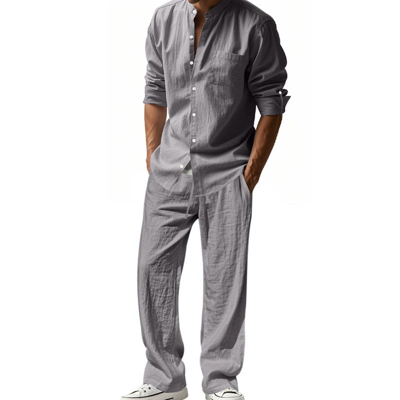 Mason | Breathable Linen Band-Collar Shirt - Valereo