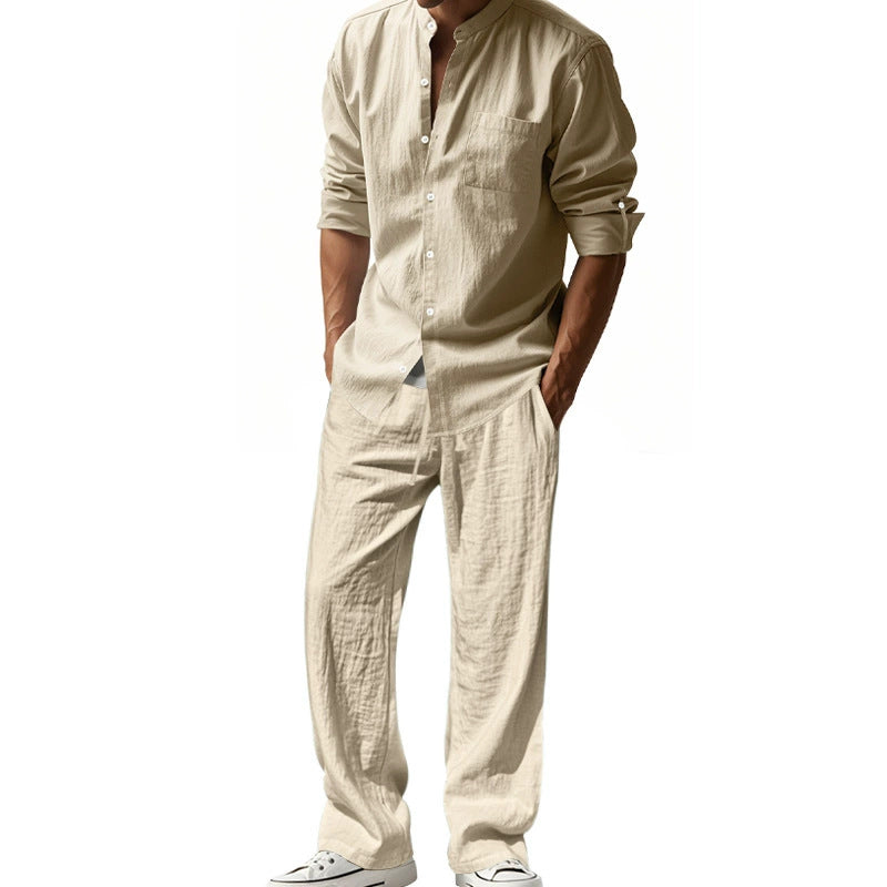 Mason | Breathable Linen Band-Collar Shirt - Valereo