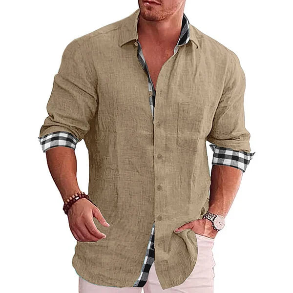 Mason | Stylish Linen Contrast-Trim Shirt - Valereo