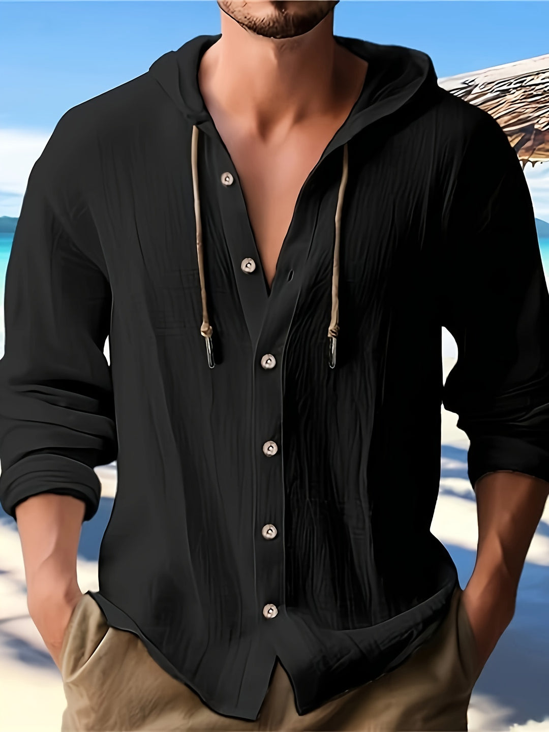 Oliver | Relaxed Linen Drawstring Hooded Shirt - Valereo