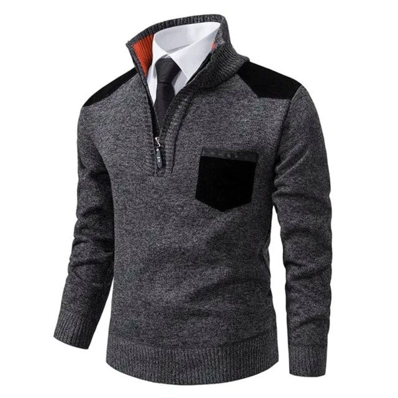 Ryan | Refined Quarter-Zip Suede-Patch Sweater - Valereo