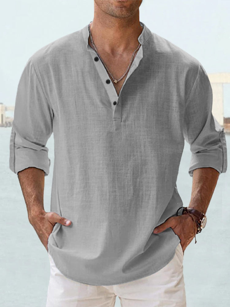 Vincent | Relaxed Linen Henley Shirt - Valereo