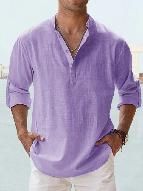 Vincent | Relaxed Linen Henley Shirt - Valereo