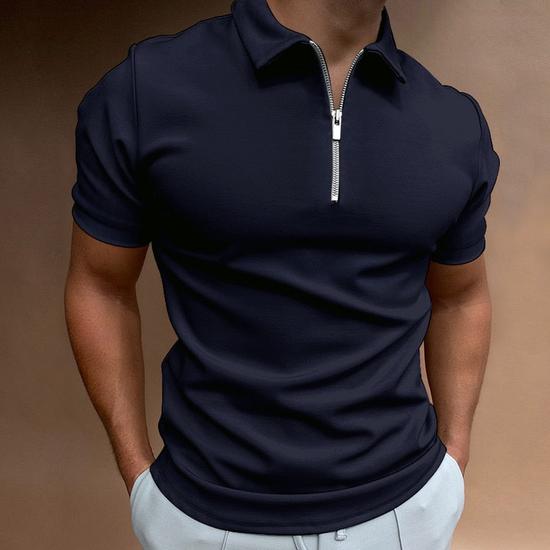 Adrian | Modern Zip-Up Ribbed Polo Shirt - Valereo