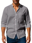 Andrew | Breathable Linen Band-Collar Shirt - Valereo