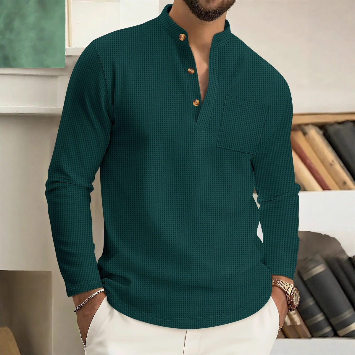 Andrew | Stylish Waffle Knit Henley Shirt - Valereo