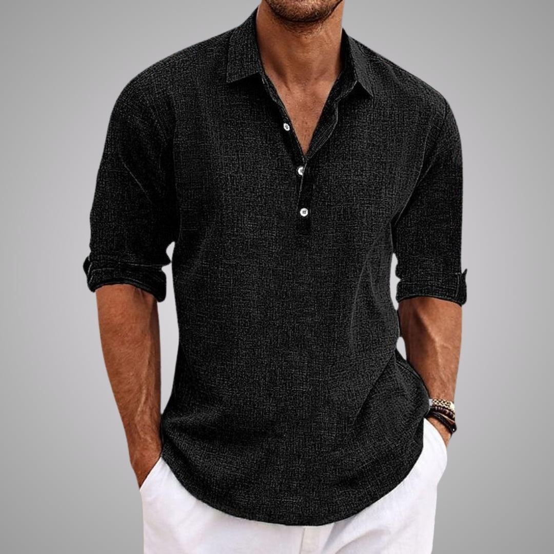 Anthony | Relaxed Linen Popover Shirt - Valereo