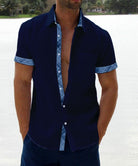 Austin | Breathable Linen Plaid-Trim Shirt - Valereo