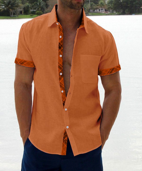 Austin | Breathable Linen Plaid-Trim Shirt - Valereo