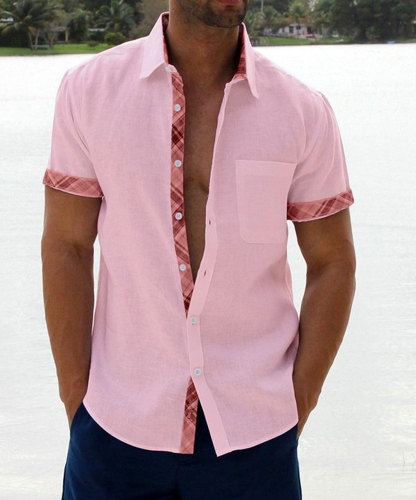 Austin | Breathable Linen Plaid-Trim Shirt - Valereo