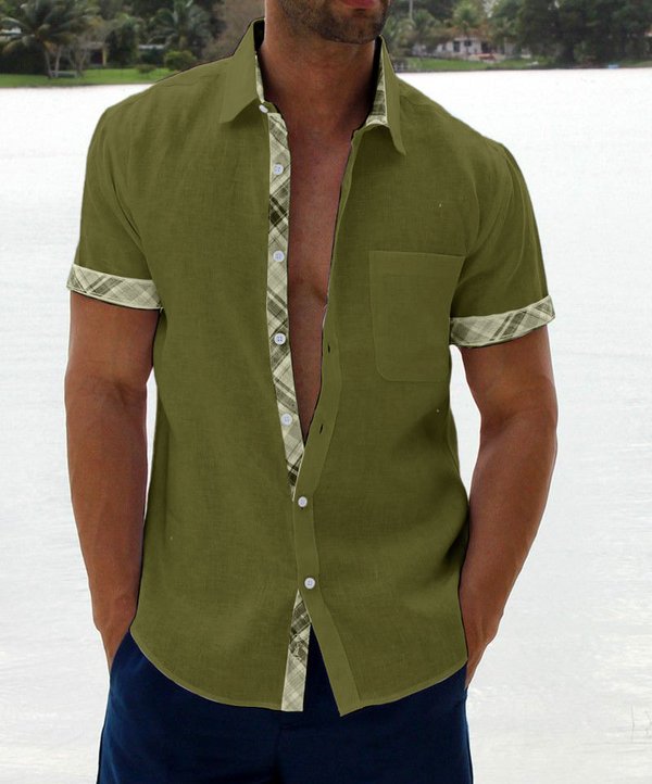 Austin | Breathable Linen Plaid-Trim Shirt - Valereo