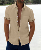 Austin | Breathable Linen Plaid-Trim Shirt - Valereo