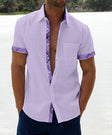 Austin | Breathable Linen Plaid-Trim Shirt - Valereo