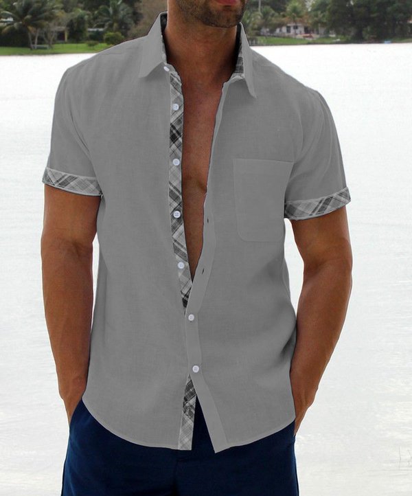 Austin | Breathable Linen Plaid-Trim Shirt - Valereo
