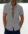 Austin | Breathable Linen Plaid-Trim Shirt - Valereo