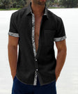 Austin | Breathable Linen Plaid-Trim Shirt - Valereo