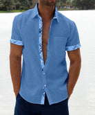 Austin | Breathable Linen Plaid-Trim Shirt - Valereo