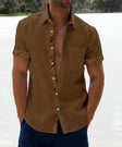 Austin | Breathable Linen Plaid-Trim Shirt - Valereo