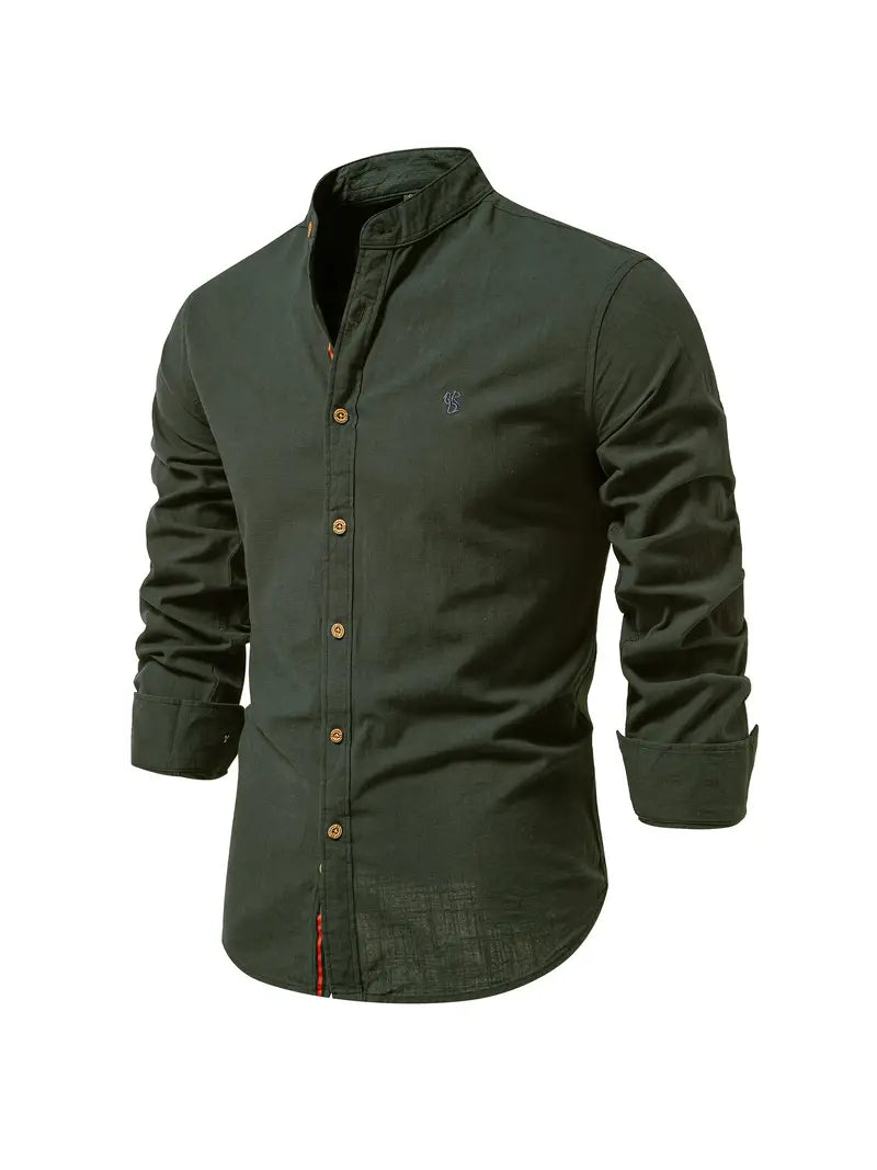 Caleb | Refined Linen Mandarin Collar Shirt - Valereo