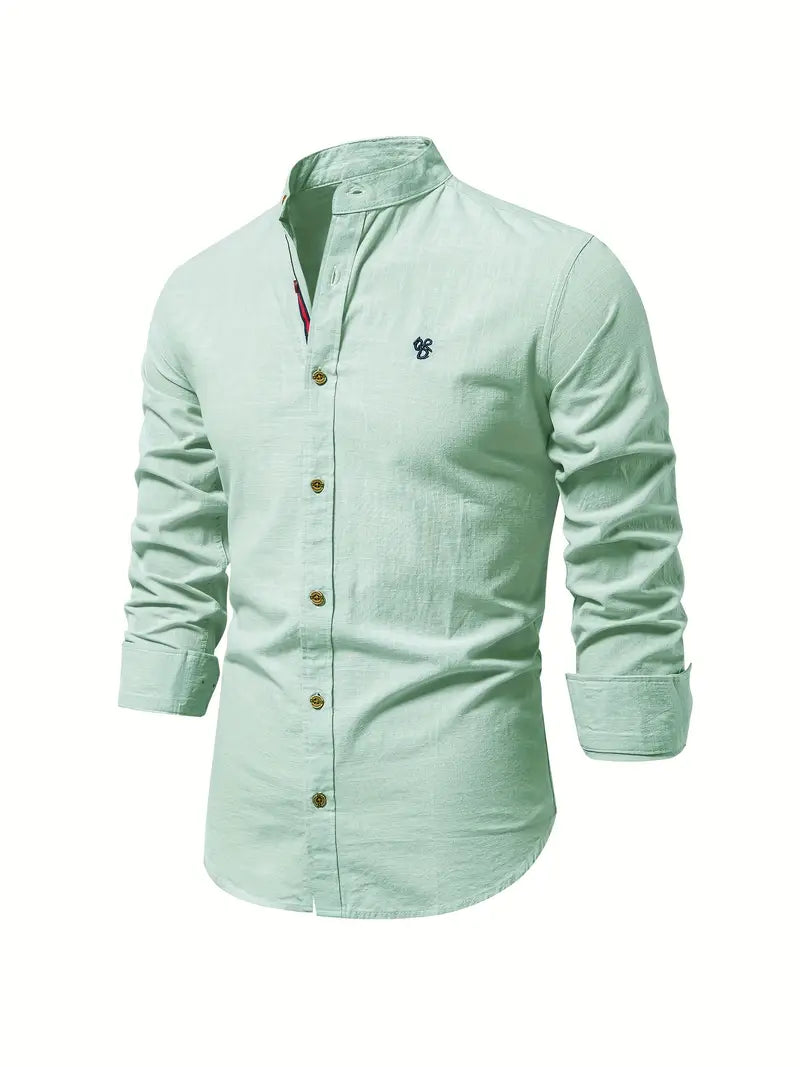 Caleb | Refined Linen Mandarin Collar Shirt - Valereo