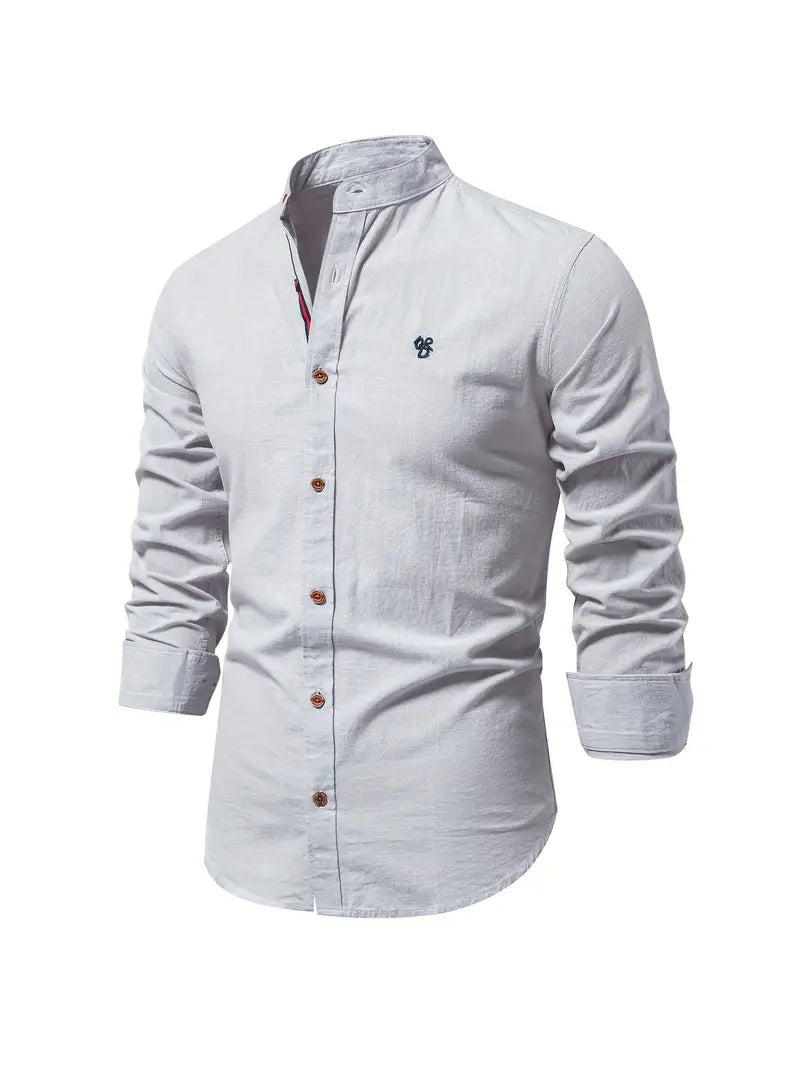 Caleb | Refined Linen Mandarin Collar Shirt - Valereo
