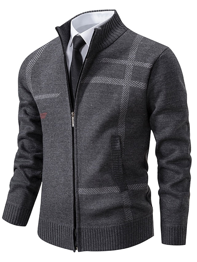 Caleb | Refined Plaid Knit Cardigan - Valereo