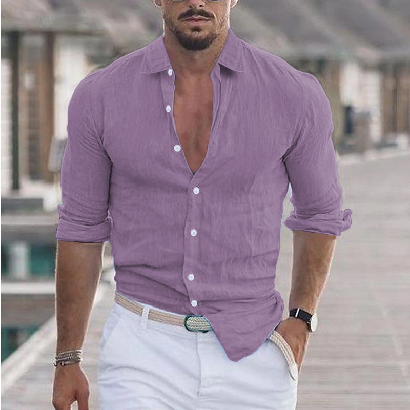 Caleb | Relaxed Linen Button-Up Shirt - Valereo