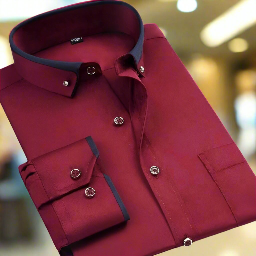 Caleb | Stylish Contrast Collar Button-Up Shirt - Valereo