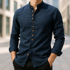 Cole | Refined Band Collar Linen Shirt - Valereo