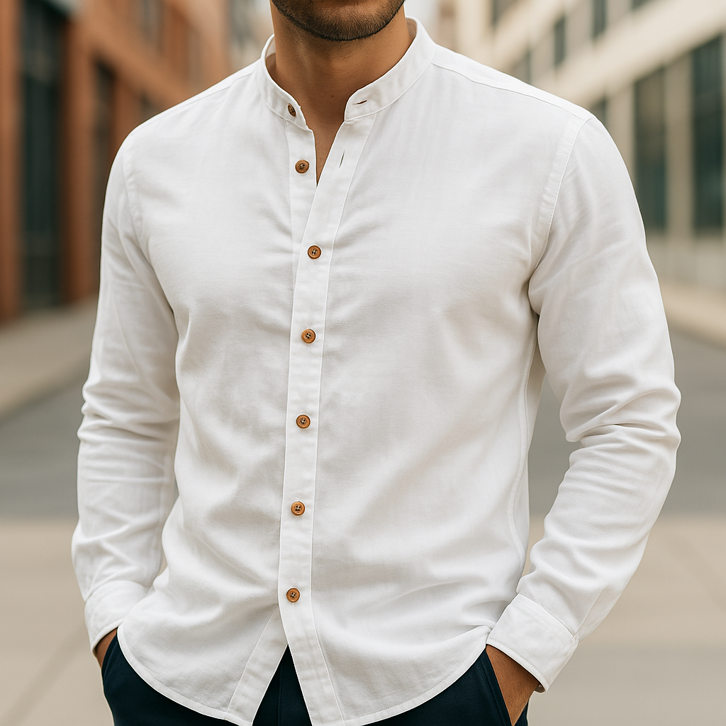 Cole | Refined Band Collar Linen Shirt - Valereo