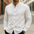 Cole | Refined Band Collar Linen Shirt - Valereo