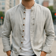 Cole | Refined Band Collar Linen Shirt - Valereo