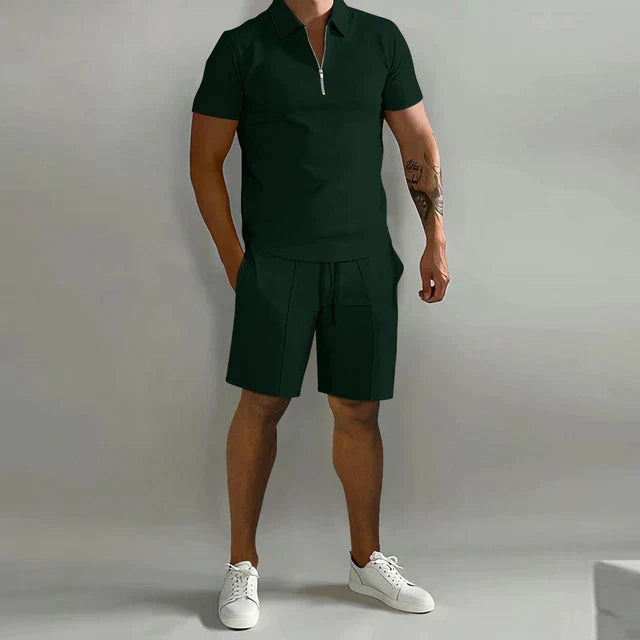 Cole | Stylish Zip Polo Shorts Set - Valereo
