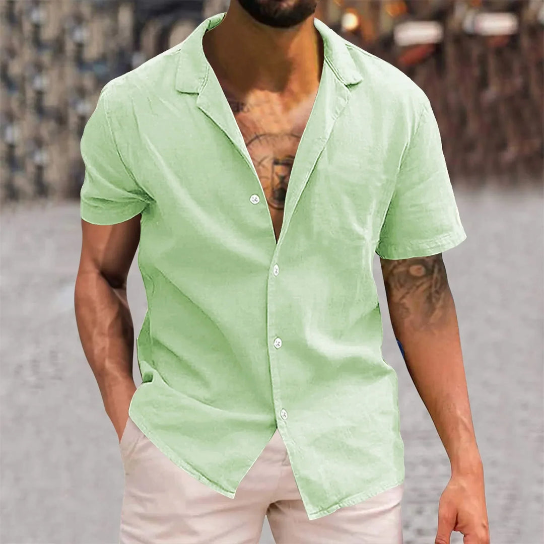 David | Relaxed Linen Button-Up Shirt - Valereo