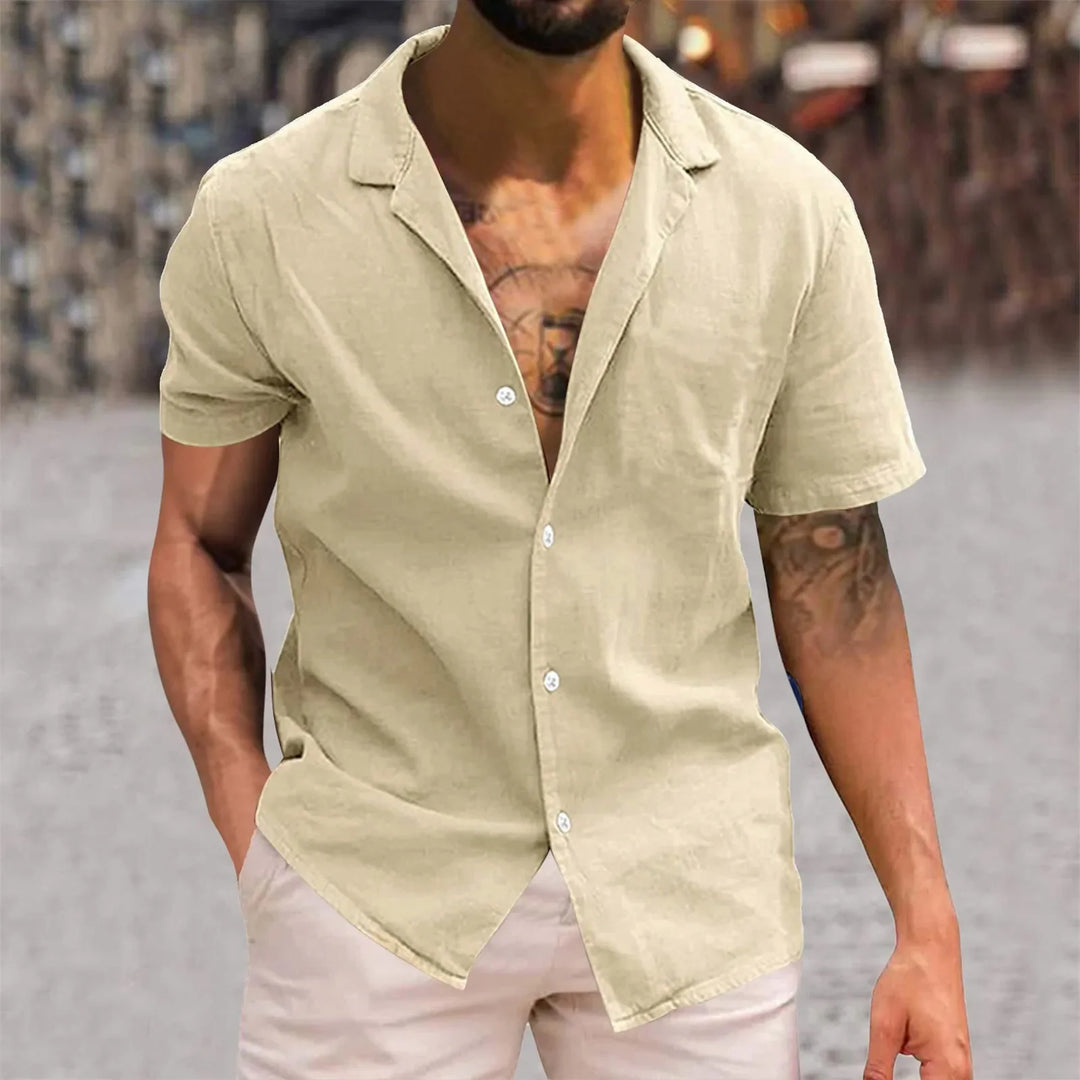 David | Relaxed Linen Button-Up Shirt - Valereo