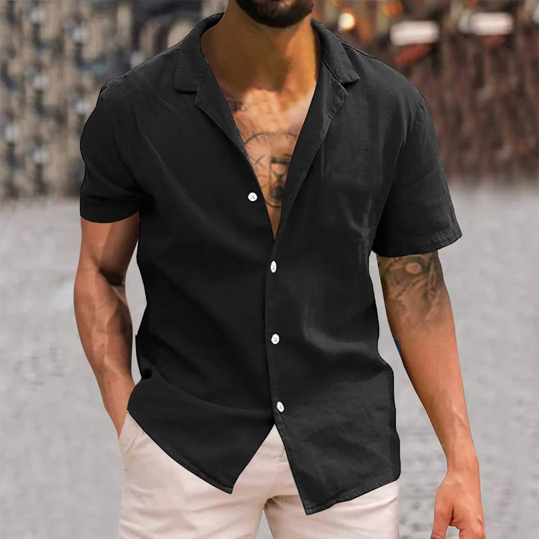 David | Relaxed Linen Button-Up Shirt - Valereo