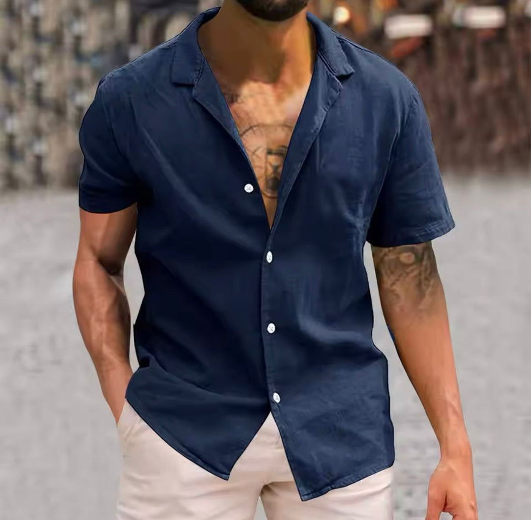 David | Relaxed Linen Button-Up Shirt - Valereo