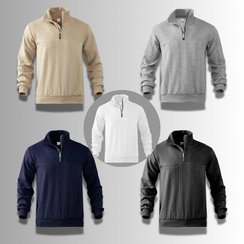 Ethan | Classic Cable Knit Quarter-Zip Sweater - Valereo